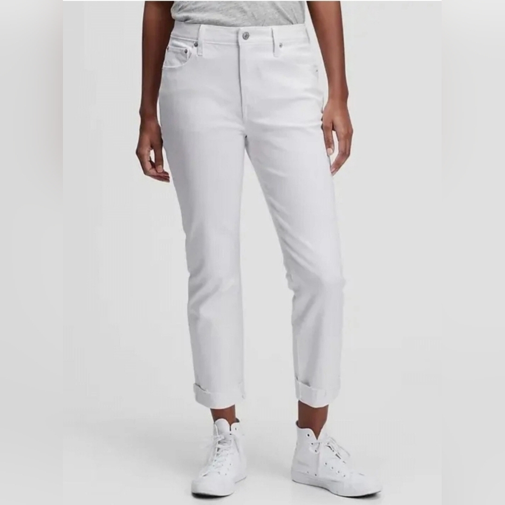 GAP Mid Rise Universal Slim Straight Boyfriend Cropped Jeans White 8/29 TALL NWT